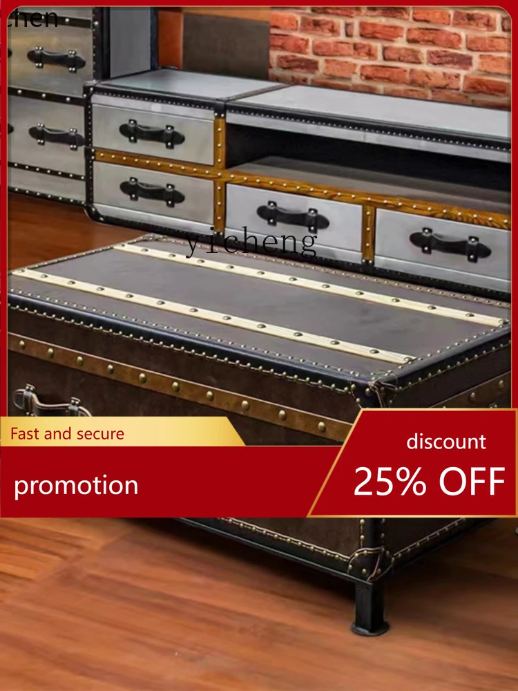 

YFY Coffee Genuine Leather Retro Leather Suitcase American Luggage Clothing Store Mid-Ancient Coffee Table