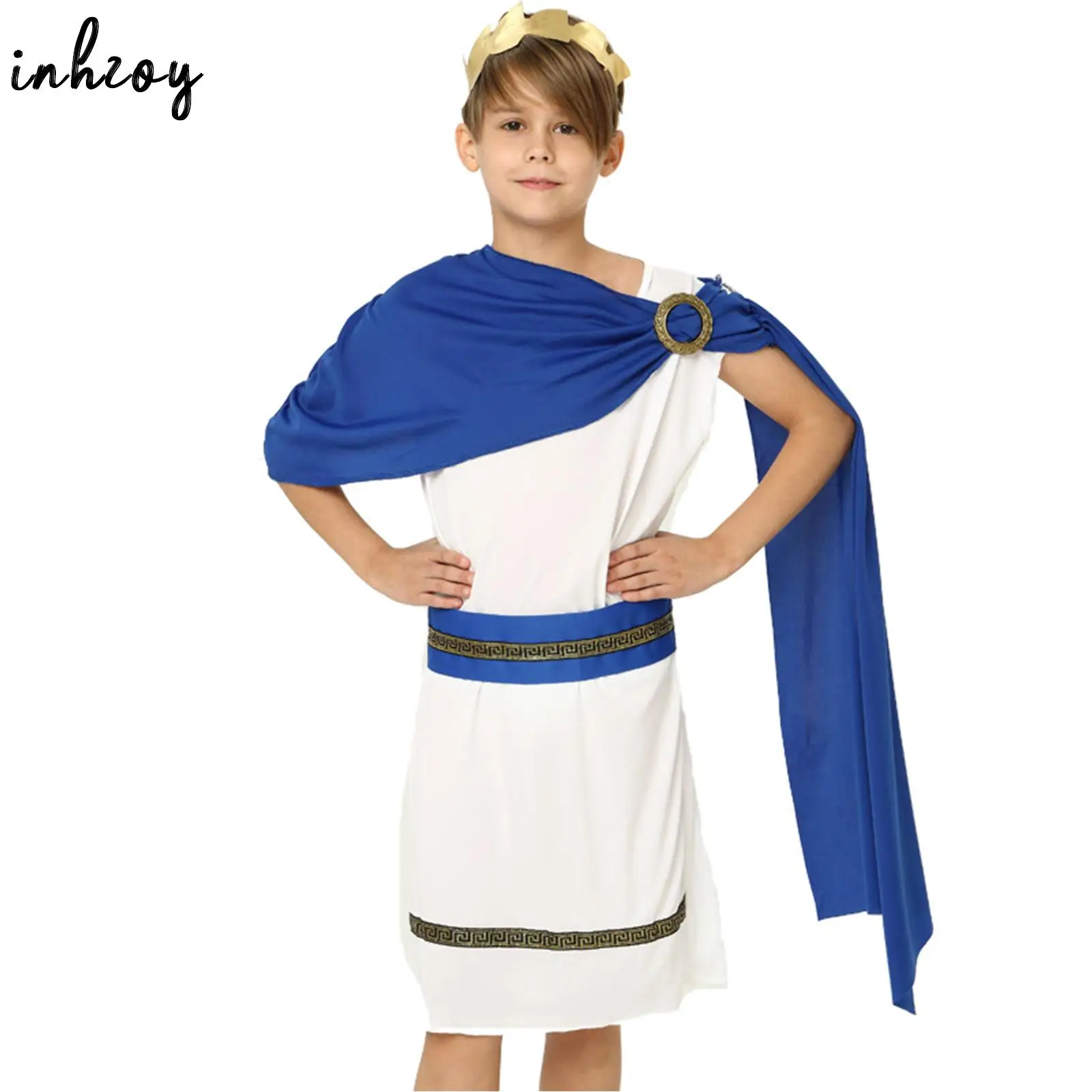 Kids Girls Boys Grecian Toga Costume Ancient Greek Mythos Philosopher Rome Nobility Aphrodite Athena Halloween Cosplay Dress Up