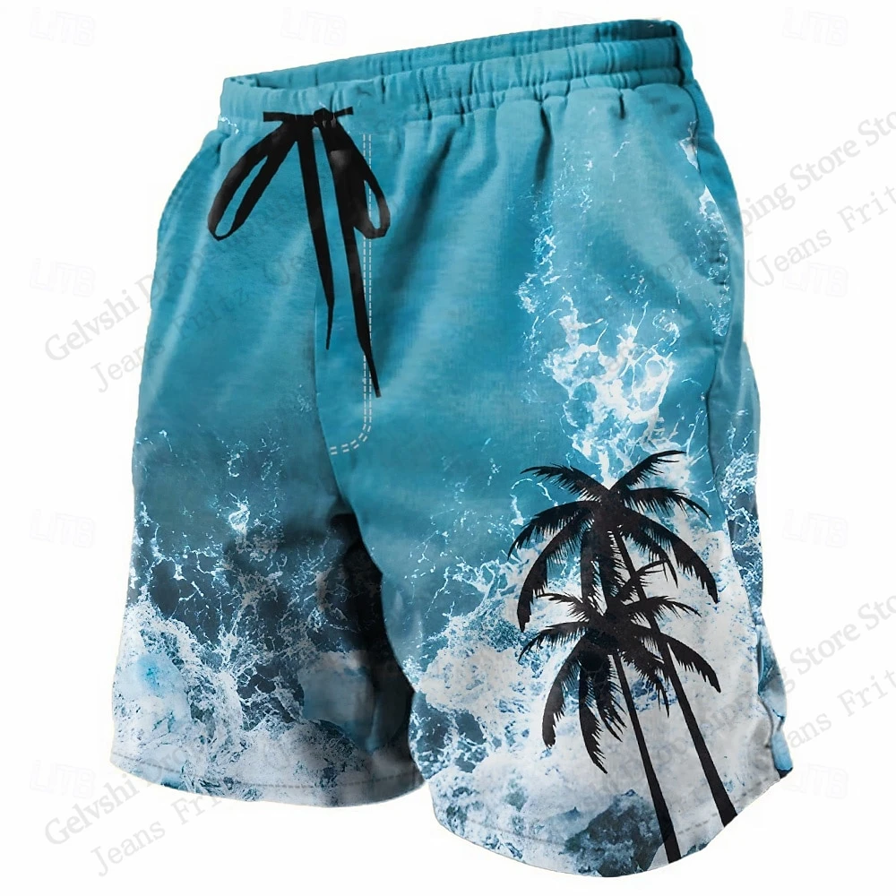 Men's Board Shorts Men's Short Coconut Tree Waves 3d Hawaiian Beach Short Swim Trunk Sports Pant Boy Briefs Swimming Trunks Kids