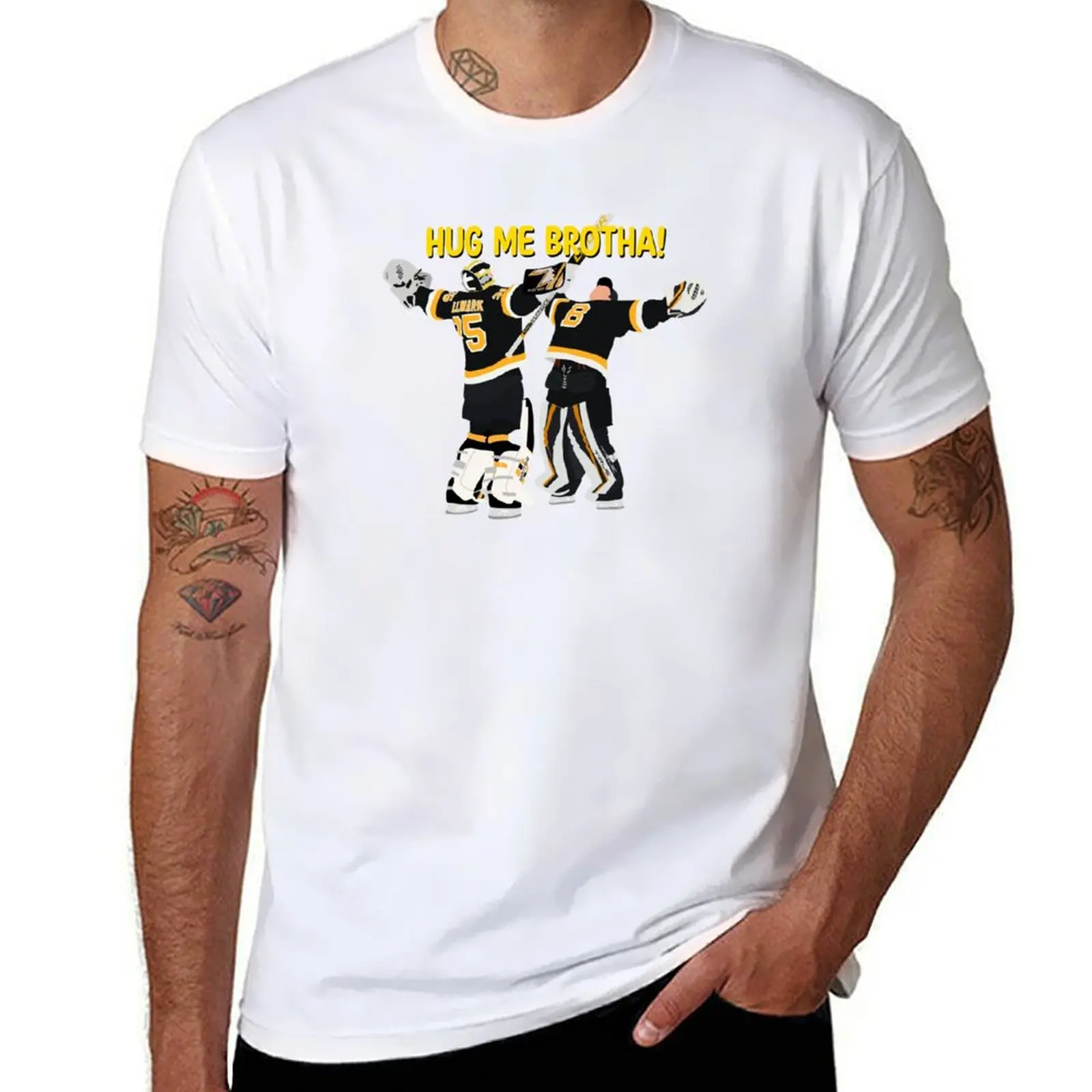 Hug Me Brotha! Jeremy Swayman and Linus Ullmark Hug T-shirt cute tops korean fashion quick-drying Men's cotton t-shirt