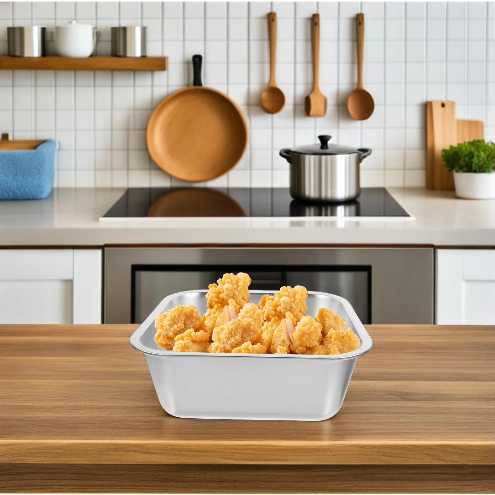 

Square Plate Stainless Steel Tray for Snacks Fried Chicken French Fries Tiramisu Dessert Food Serving Dish Buffet Platter