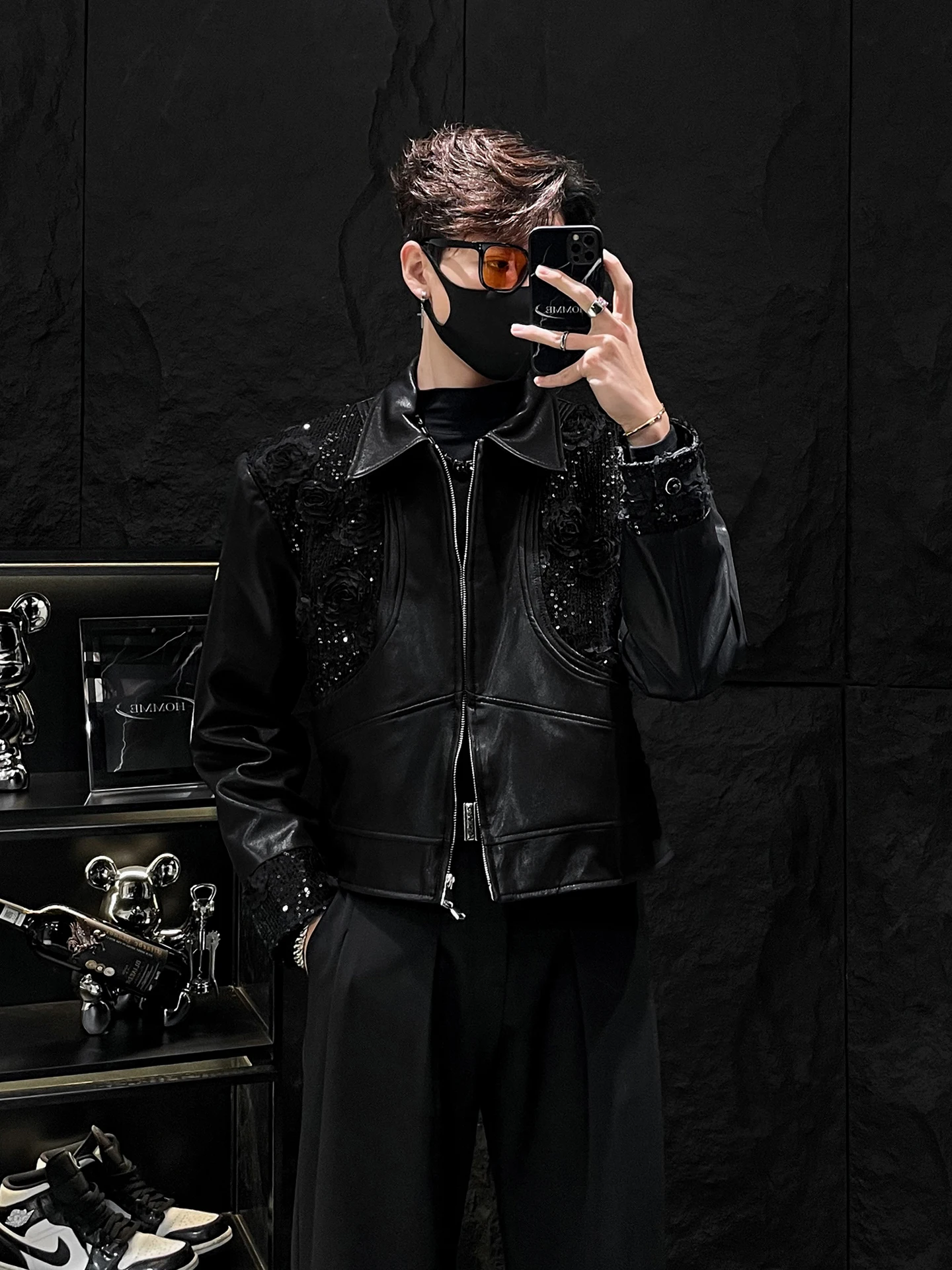 

Мужской прошитый джет Ele ort со сценным дизайном, сверкающими блестками и 3D цветочной вышивкой от HOMME