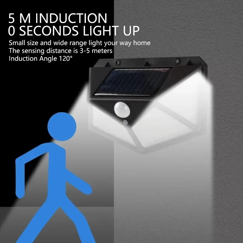 Solar Wall Lamp Outdoor 100LED Lampwaterproof Motion Sensor Solar Powered Sunlight Street Lamp Garden Railing Decorative Lamp