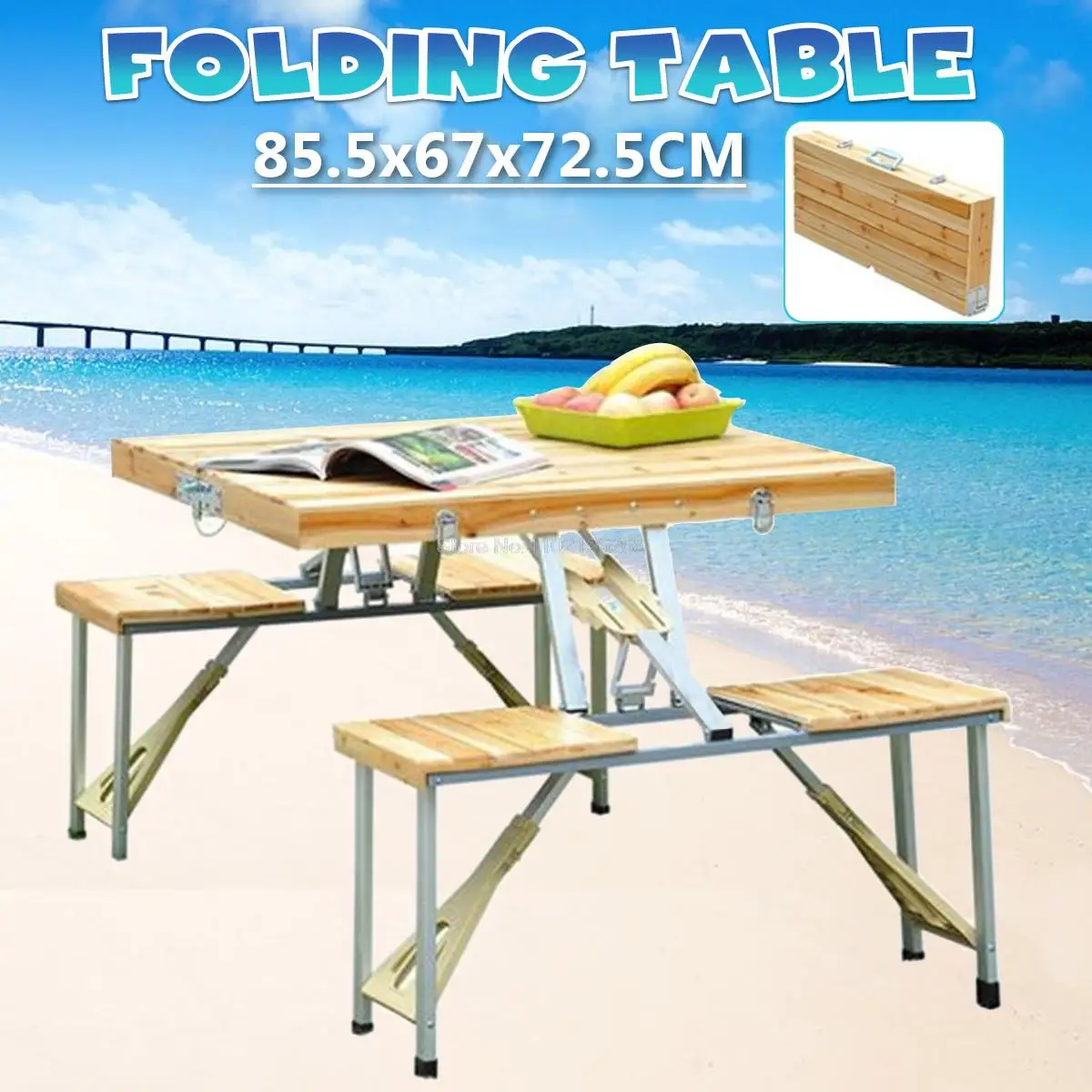 

Outdoor Folding Table Chair Camping Wooden + Aluminium Alloy Picnic Table Waterproof Ultra-light Durable Folding Table