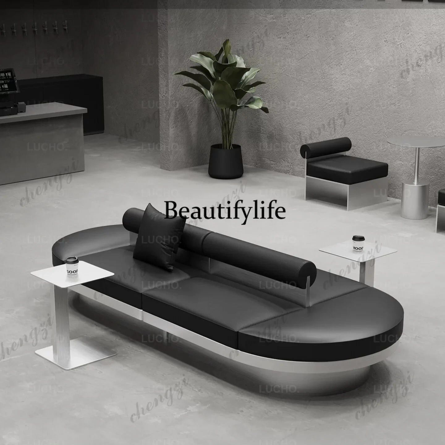 A4567 Industrial style cafe creative special-shaped double-sided card seat sofa club lounge area  stainless steel tables and cha