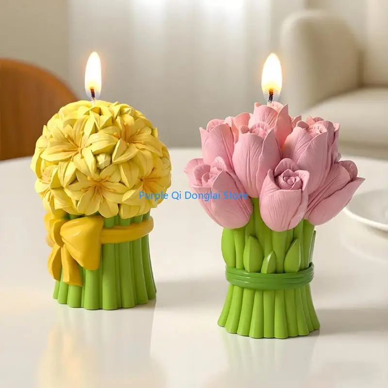 L21E Silicone Mould Tulips Bouquet Designs Easy Release for Craft