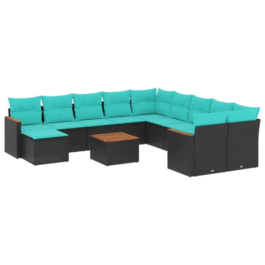 

12 Piece Outdoor Patio Sofa Set with Cushions Black Rattan Furniture Modern Garden Seating