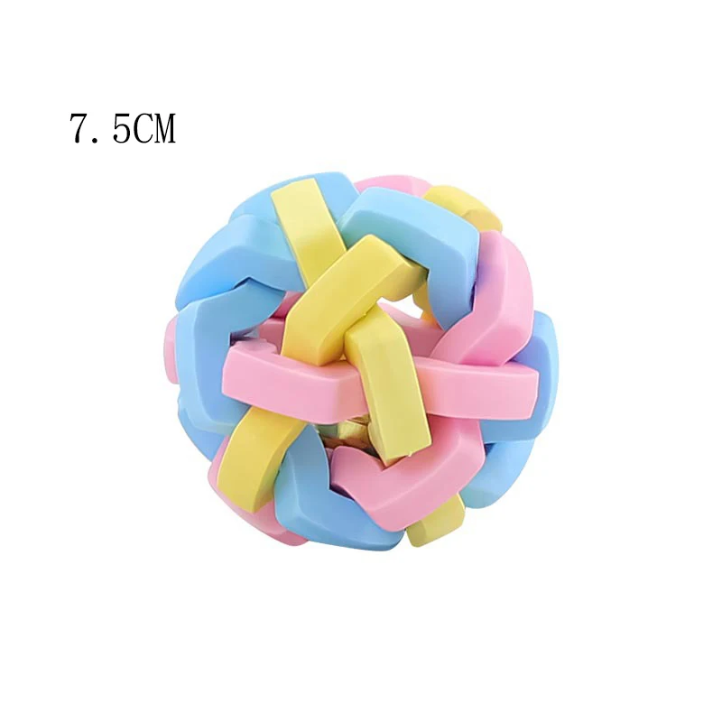 Funny Interactive Toys Colorful Pet Doy Elasticity Chewing Ball Rainbow Color Rubber Bell Sound Ball Round Shape Ball With Bell