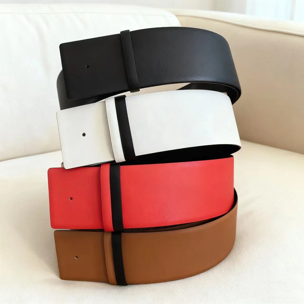No Buckle Belt For Women Reversible Belt Female High Quality Luxury Brand 6.8cm Wide Belt