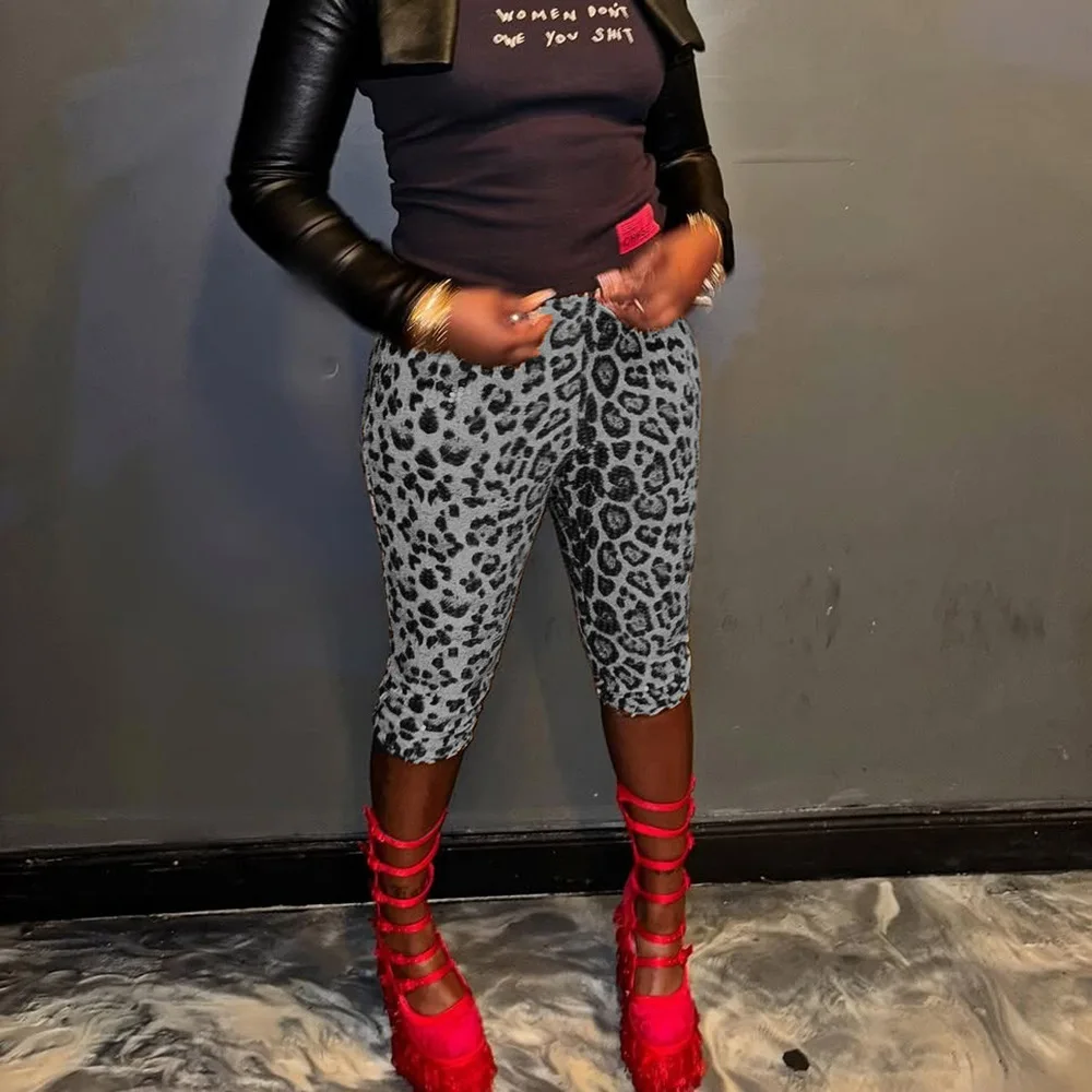 Snake Sequins Capri Pants Women Elasticity Fashion Leopard Sequins Bottoms Vitnage Gothic Y2K Harajuku Pant Woman Street Clothes