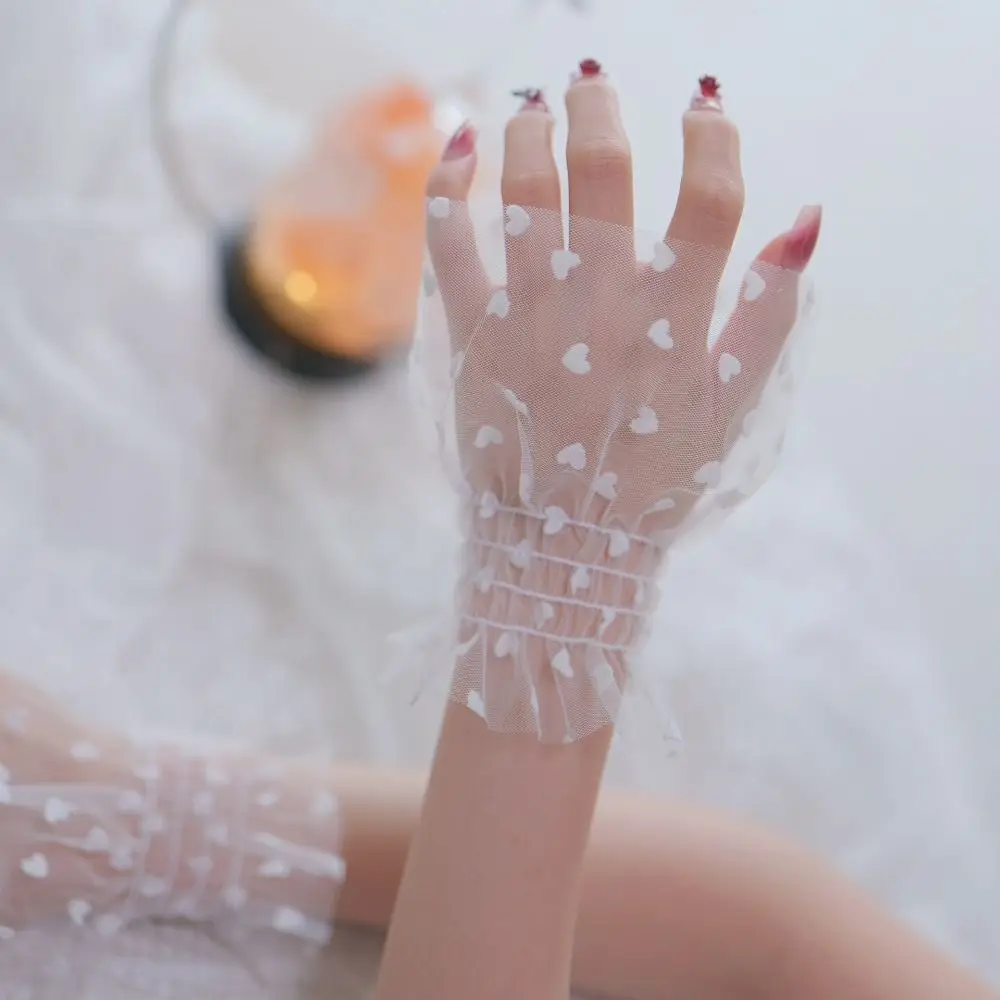 Picture 3: Fashion Accessories Heart Mesh Arm Sleeves Pleated Breathable False Sleeve Cuffs Fake Cuff Nails Photography Studio