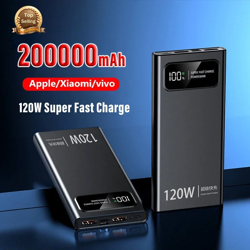 

200000mAh Power Bank 120W Super Fast Charging High Capacity Portable Digital Display External Battery For iPhone Samsung Xiaomi