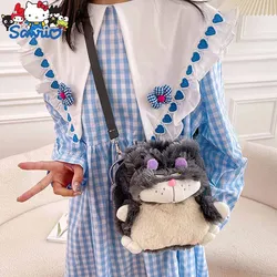 Kawaii Lucifer Cat Shoulder Bag Plush Toy Portable Drawstring Storage Bag Lucifer Cat Cosmetic Bag Anime Figure Children Gifts