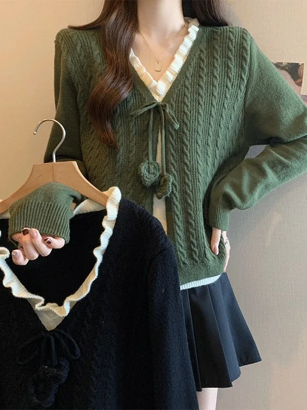 

plus Size Knitted Sweater Women's Faionable Vintage Design Sense Charming Autumn Winter New Sle with Fake Two-Piece Detail