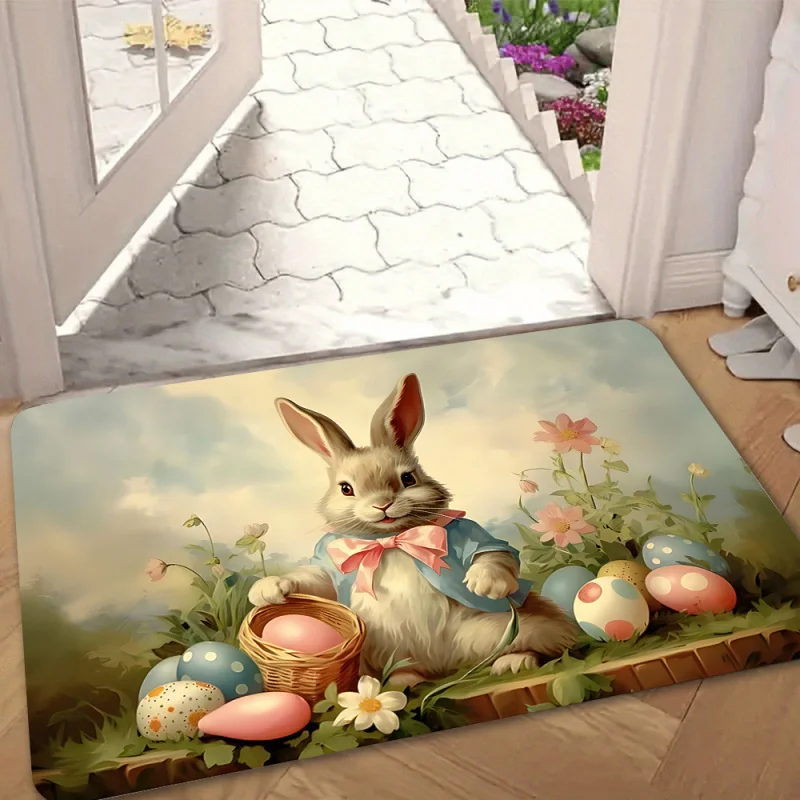 

Easter Bunny Egg Doormat, Cartoon Absorbent Non-Slip Rug for Bedroom Living Room, Waterproof Entryway Home Decor
