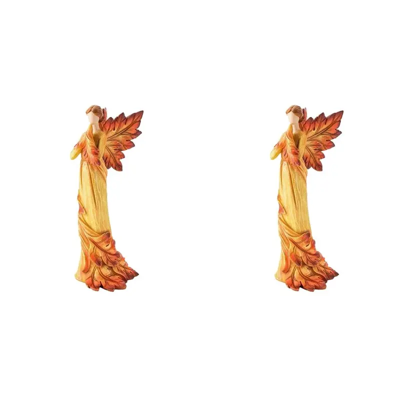 

【NOW SAVE】2X Autumn Maple Leaf Angel Statue Desktop Ornaments Garden Home Office Decoration,Standing Angel