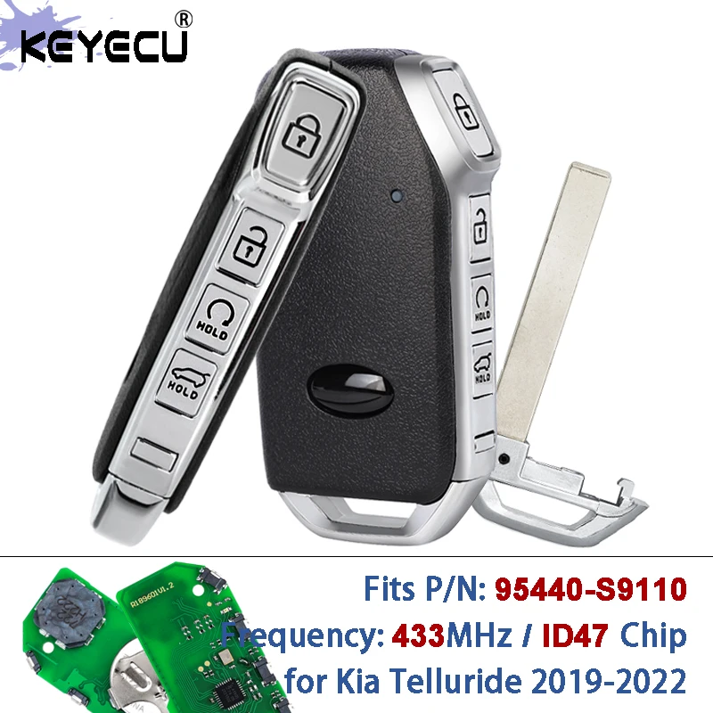 

KEYECU P/N: 95440-S9110 433MHz ID47 Chip FCC ID: FOB-4F24 Keyless-Go Smart Remote Key Fob for Kia Telluride 2019 2020 2021 2022
