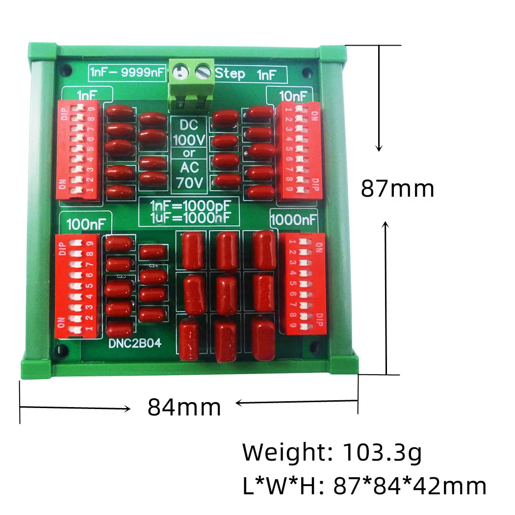 DNC2B04 โปรแกรม Capacitor Board ตัวเก็บประจุฟิล์มโพลีโพรพิลีน C35 DIN Rail สําหรับ PLC 1nF ถึง 9999nF Step-1nF cztery dekady