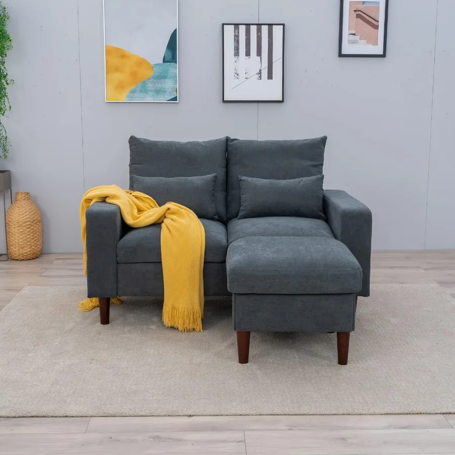أرائك أريكة Sectiol مقعد Loveseat على شكل حرف L مع مسند قدم عثماني من قماش الكتان أريكة مقعد الحب مع كرسي قابل للعكس لـ Apar الصغير