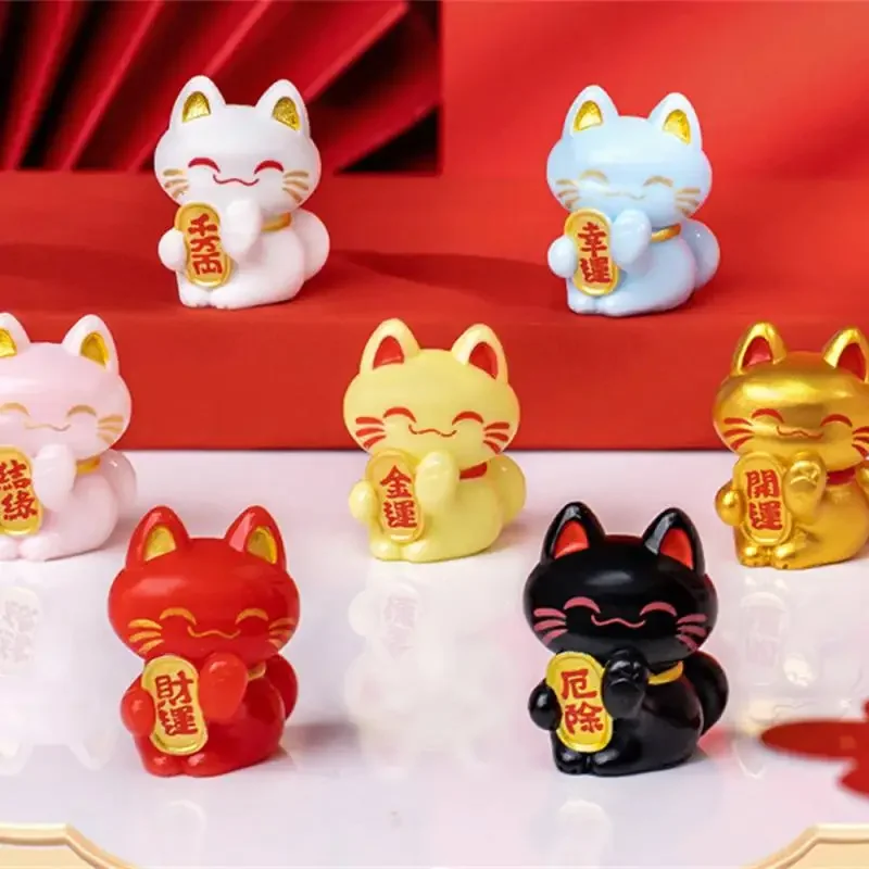 Lucky Feng Shui Cat Maneki Neko Fortune Cat Figurine Collectible Fortune Decor Ornaments Lucky Cat Mini Figure Collection Maneki