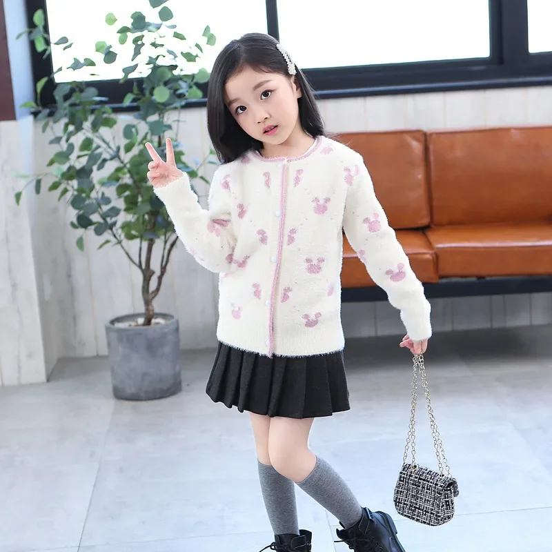 

2021 Ins New Fashion Girls Sweaters Knit Children Sweaters Girls Winter Fleece Cardigans Girls' Cardigans