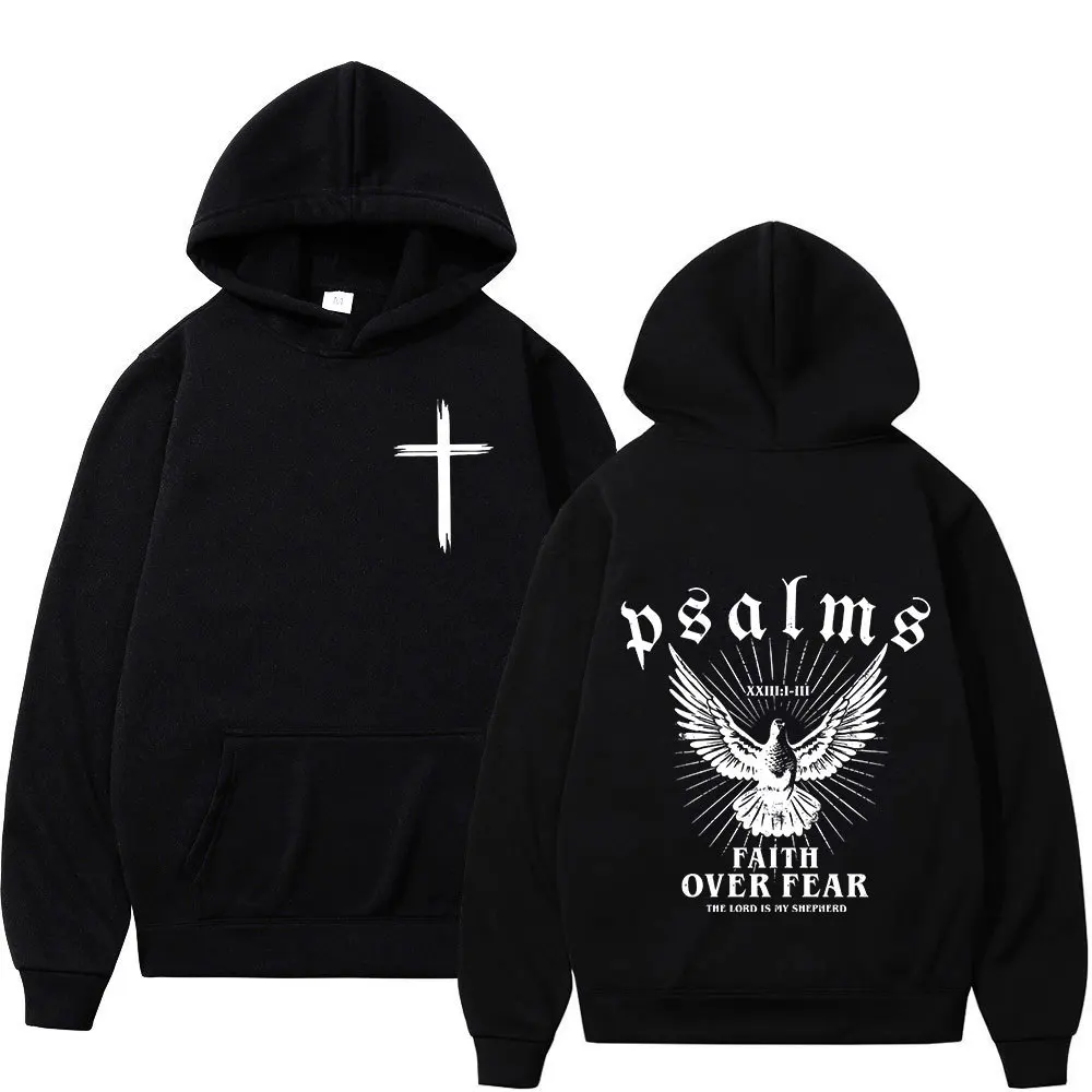 Christian Jesus Glaube über Angst Bibelvers Hoodies Männer Stoff Street Fashion Hoodie Casual Street Sweatshirt Cyberpunk Stil