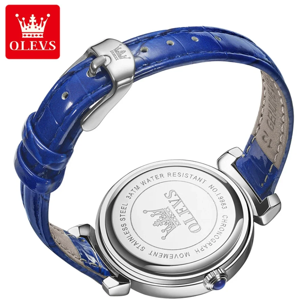 OLEVS 9983 orologio al quarzo moda quadrante rotondo cinturino in vera pelle