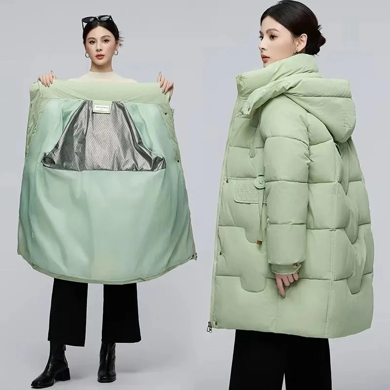 

Зимнее пальто 2025 года, новая женская утепленная пуховая хлопковая куртка, женские теплые парки, женское ветрозащитное пальто с капюшоном, повседневное свободное длинное пальто