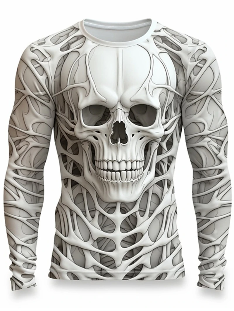 

Men Long Sleeve T-shirt 3D Print Skeleton Skulls Pattern Tops Casual Fashion T-shirt Sweatshirt Breathable Streetwear Loose Tees