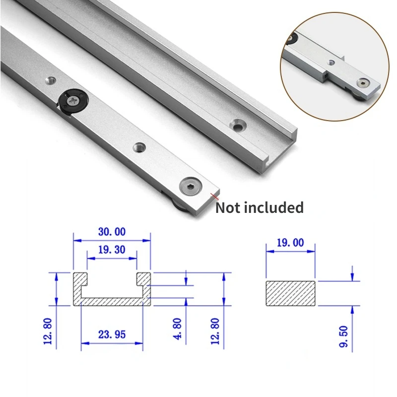 Inglete de ranura en T para carpintería tipo-30, sierra de mesa de aleación de aluminio para carril guía, banco de trabajo, herramientas de bricolaje, 100-800mm