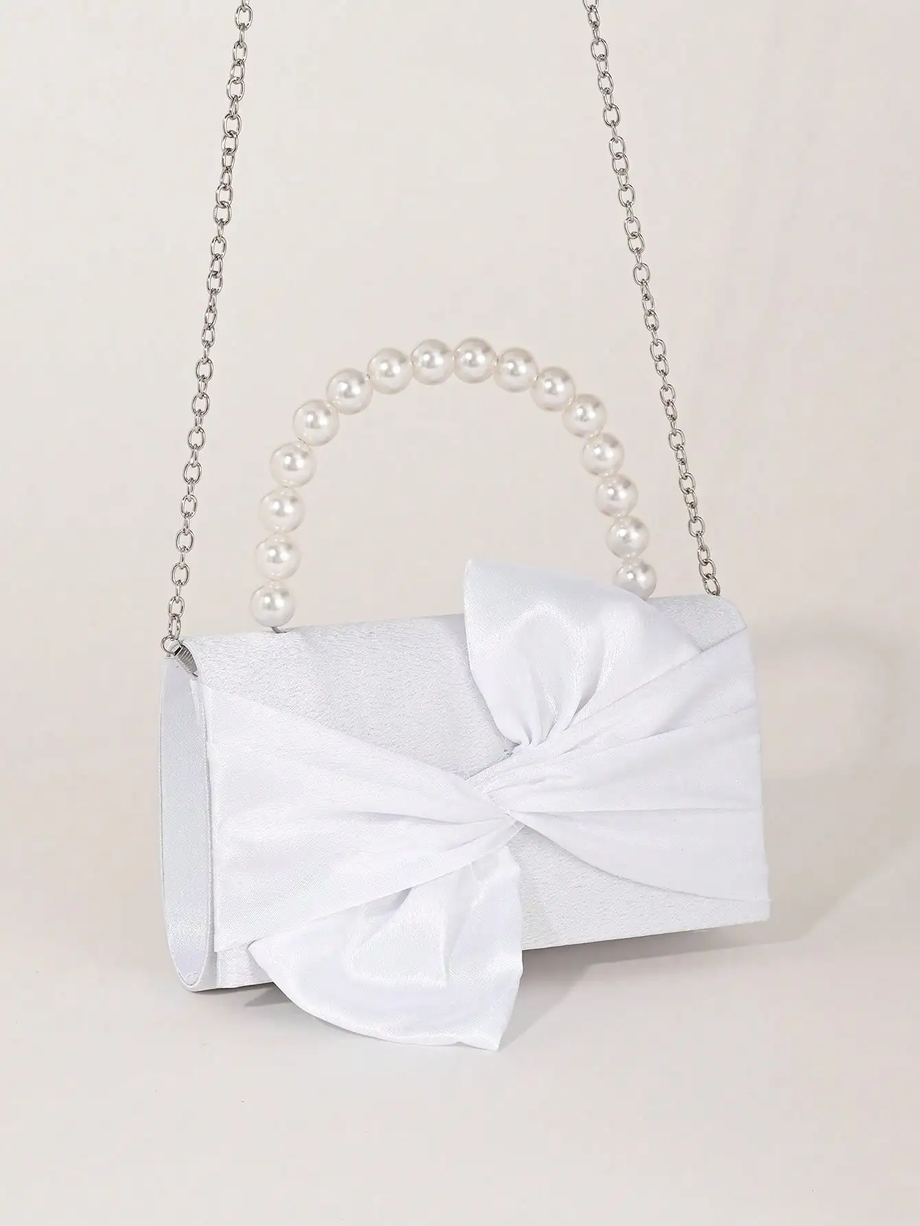 حقيبة سهرة نسائية أنيقة بفيونكة من اللؤلؤ الصناعي - محمولة باليد، مثالية لحفلات الزفاف/الحفلة الراقصة/الحفلات/المناسبات الرسمية #5