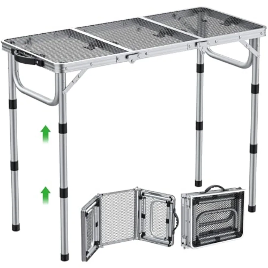 

Складной стол для гриля, 3, портативный стол для барбекю с регулируемой высотой и термостойкой сетчатой столешницей, легкий алюминиевый уличный стол