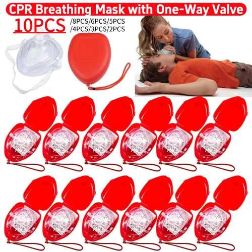 Mascarilla de primeros auxilios profesional para exteriores, mascarillas RCP reutilizables con válvula unidireccional, botiquín de primeros auxilios de rescate, herramientas de rescate de emergencia, 10-1 ud.