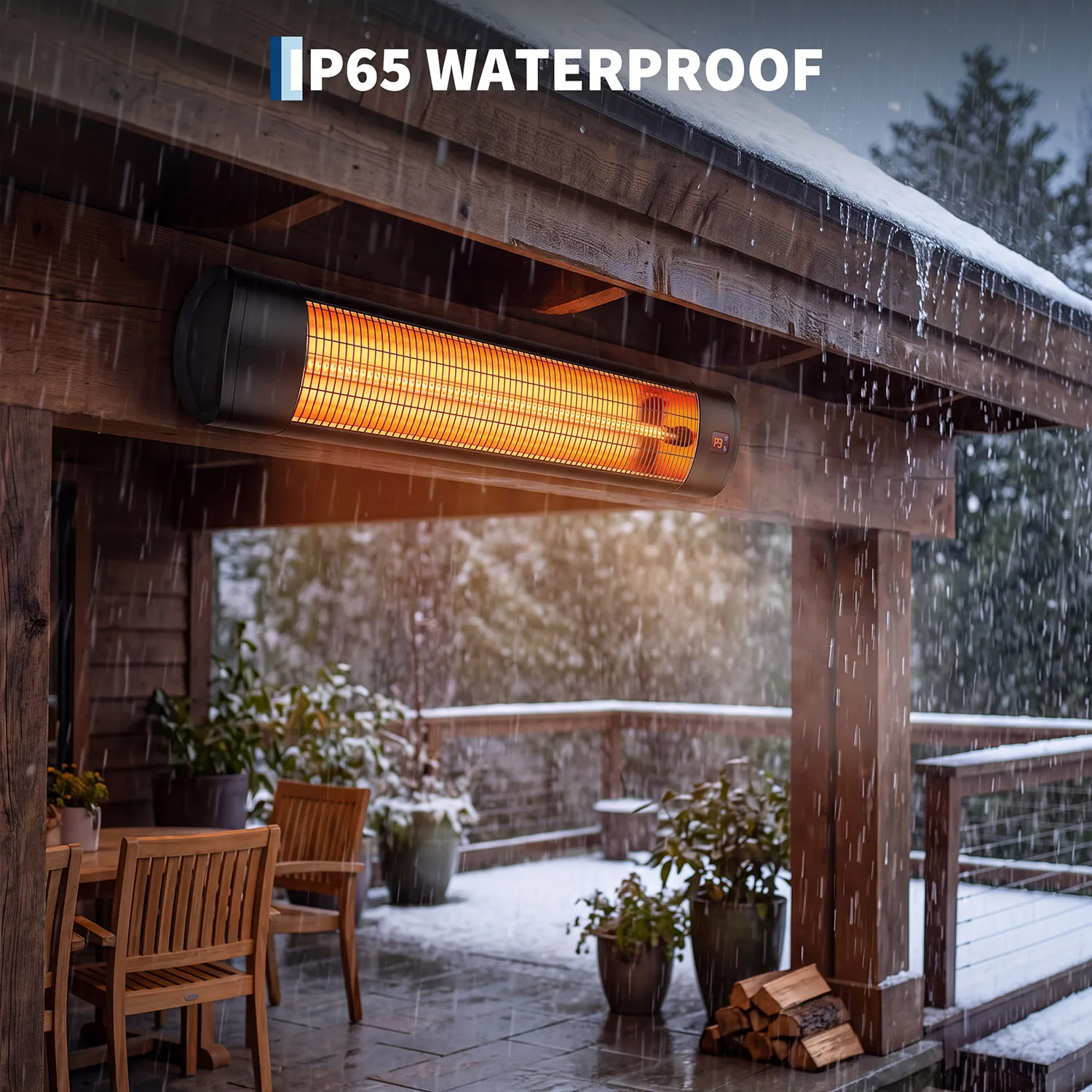 1500W Wall Mounted Carbon Fiber Infrared Patio Heater, IP67 Waterproof Outdoor Electric Radiant Heater with Remote & 24H Timer for Backyard Garage