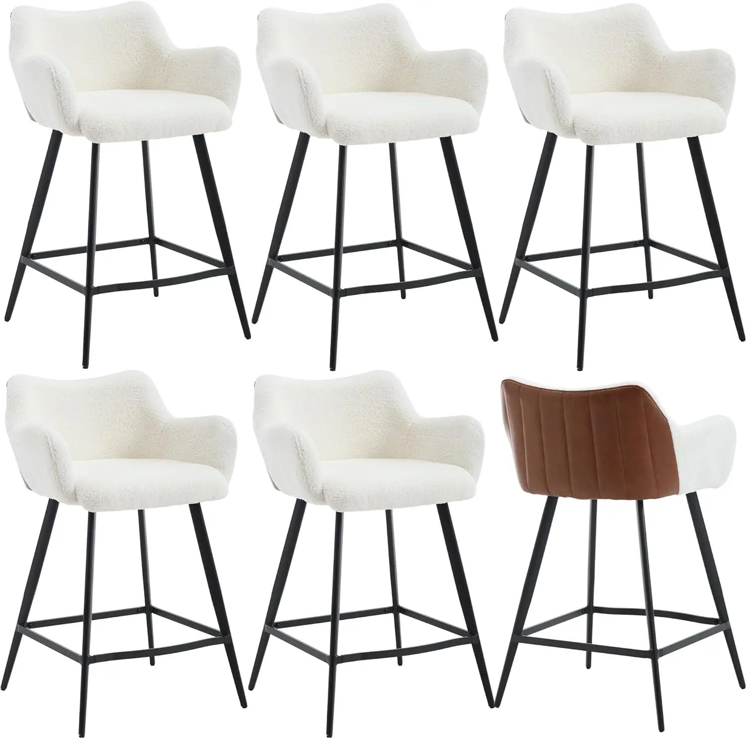 Color Block Bar Stools For Kitchen Island Barstools With Footrest Set Of 6 Counter Height Bar Stool With Back And Metal Legs