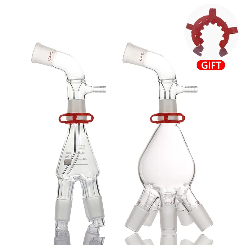 Vacuum receiver distillation joint 100ml quad-way tube 24*4/multi-evaporation bottle tap 24*5 high borosilicate glass