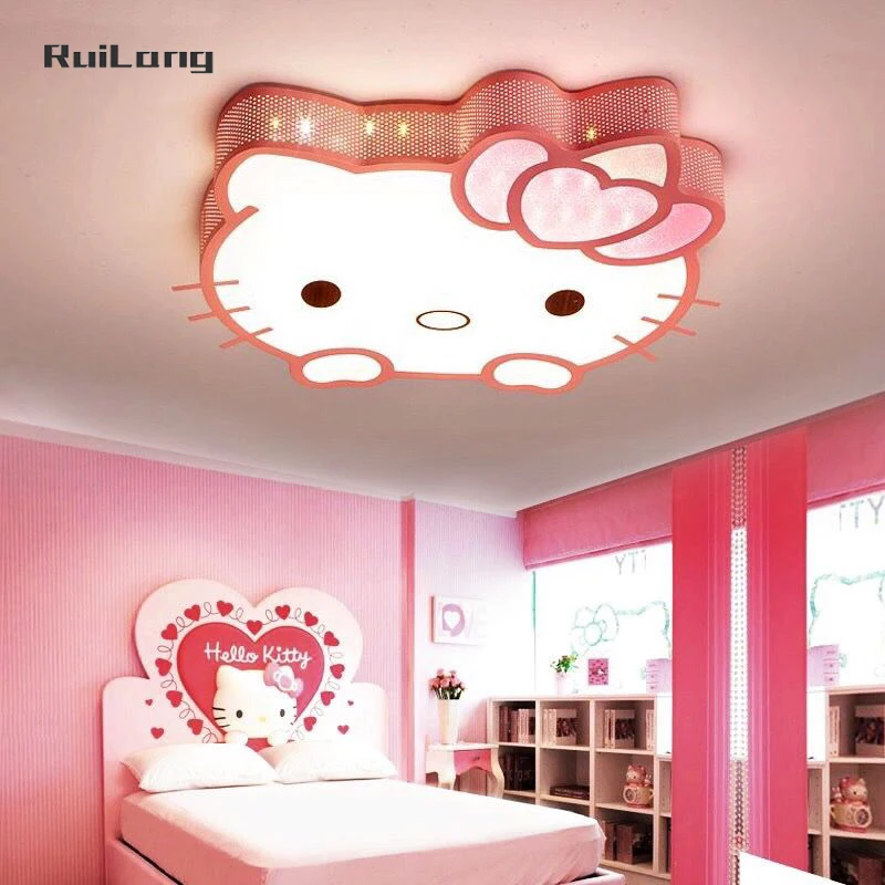 Lámpara de techo Kawaii Kitty Cat para habitación de niños, luces led para dormitorio de niña, candelabro de princesa de dibujos animados rosa, lindo