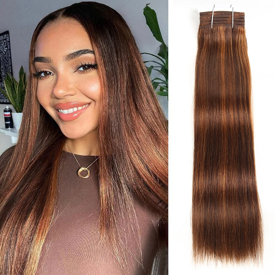 Sleek Straight Human Hair Bundles Brazilian Hair Weave Bundles 1/3 PCS Human Hair Bundles Highlight P4/30 Remy Hair Extensions