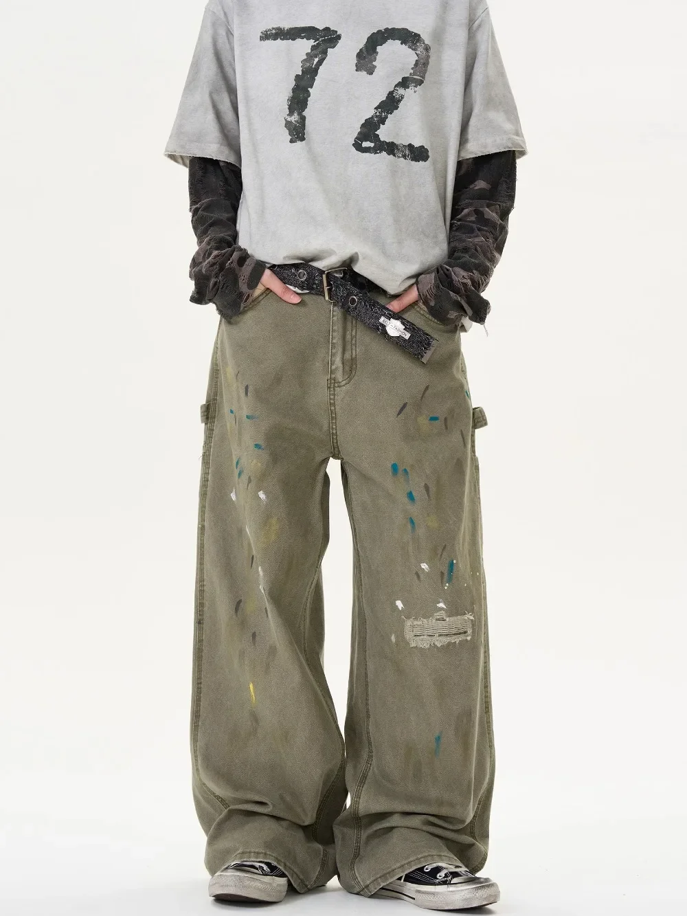 

Retro Ink-splashed Overalls Men's Washed Baggy Jeans Distressed Y2k Hombre