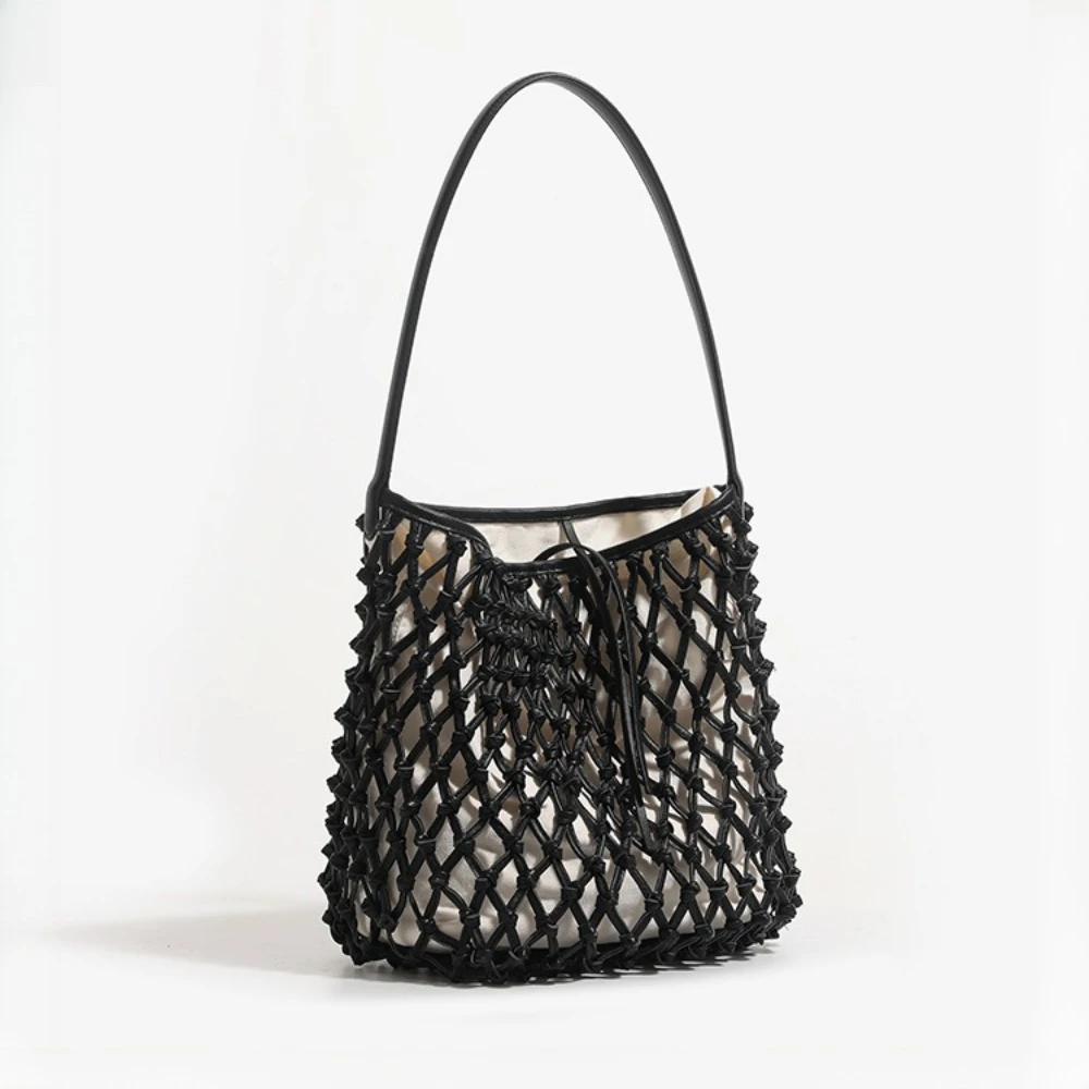 

PU Leather Handwoven Tote Bag for Women Fashion Weave Bucket Bag Top Handle Shoulder Purse New