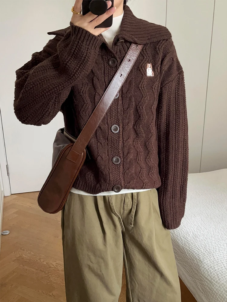 

Корейский винтажный вязаный кардиган-свитер с воротником-стойкой, удлиненный, для женщин, осенне-зимний, утепленный базовый слой, открытый кардиган-топ