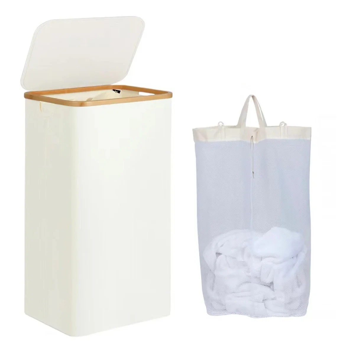 Wasmand 100L&160L, wasmand slank met afneembare en wasbare binnenzak, wasmanden met handgrepen