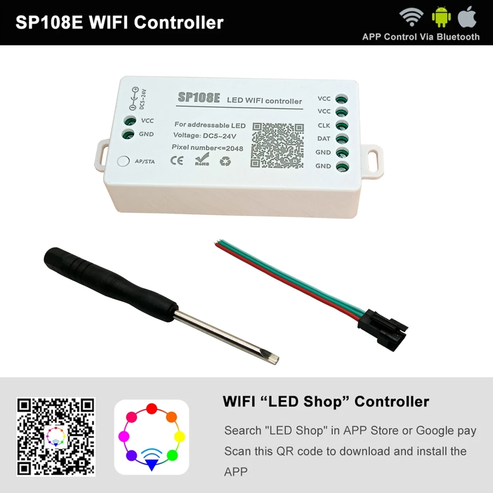 SP108E kontroler LED Wifi aplikacja mobilna dla 5050 RGB Pixel WS2811 WS2812b WS2813 WS2815 SK6812 indywidualnie adresowalna taśma