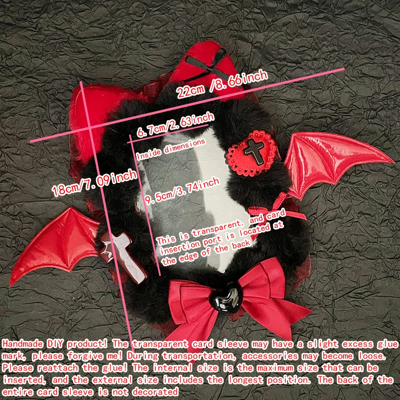 Plush Cat Ear Bat Wing Cross Bone Bow Fluffy Lace Photocard Display Card Holder Lolita Bow 3 Inch KPOP Photocard Decor Border Black White Dark Style Polaroid Photo Frame Idol Collection Decor Ornament photocard topper