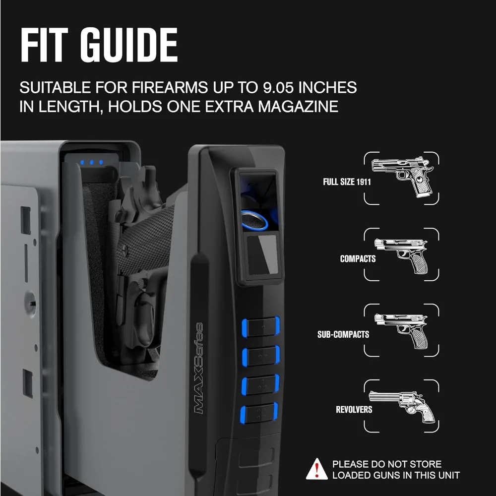 Caja fuerte biométrica para pistola deslizante para escritorio, mesita de noche, modo silencioso de viaje, caja fuerte para pistola de mano con puerta corredera automática para reconocimiento de venas de los dedos