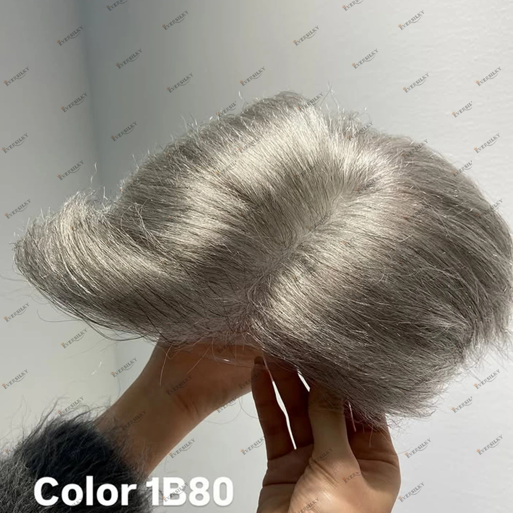

Natural Human Hair Men's Silver Grey Black 1B80 1B65 Toupee Male Capillary Prosthesis Full PU Silicon Base Durable Man Wigs