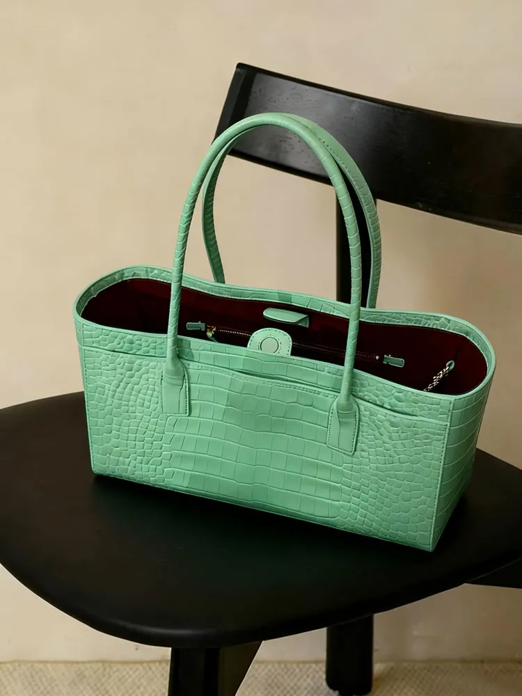 green-crocodile-pattern-large-capacity-tote-bag-women's-2026-new-high-end-sensation-elegant-outdoor-small-carry-bag-summer