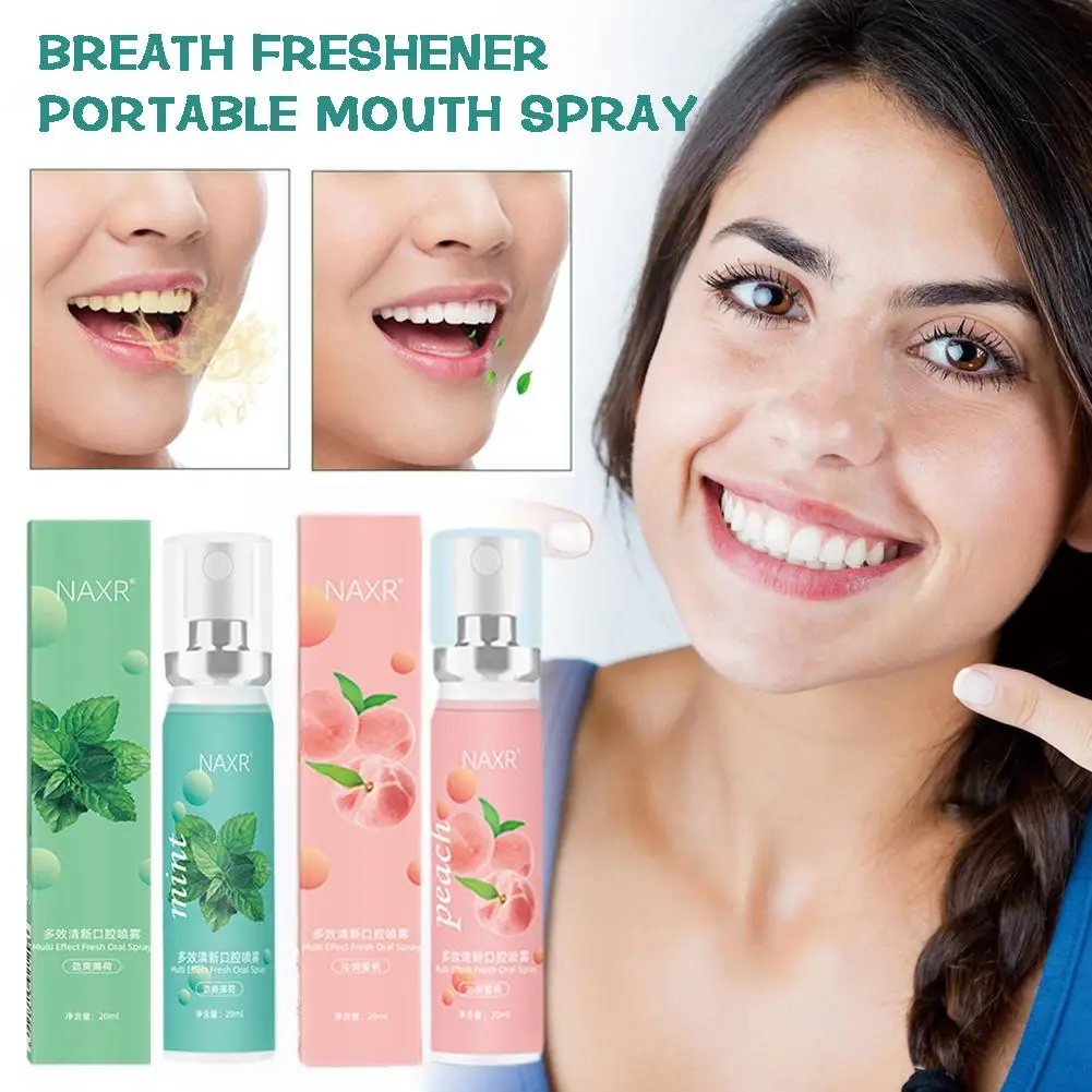 

20ml Fruity Breath Peach Mint Breath Freshener Spray Refreshing Odor Spray Care Halitosis Treatment Freshener Mouth Liquid B7D7