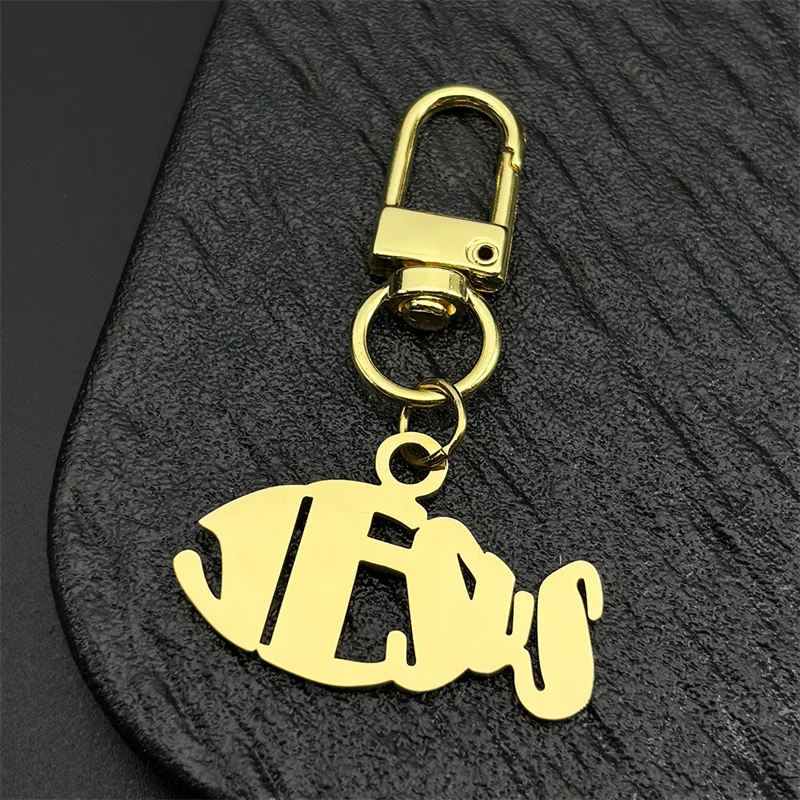 Classic Jesus Fish Keyring For Women Men Stainless Steel Gold Color Religion Amulet Cathoic Keychain Jewelry Gifts