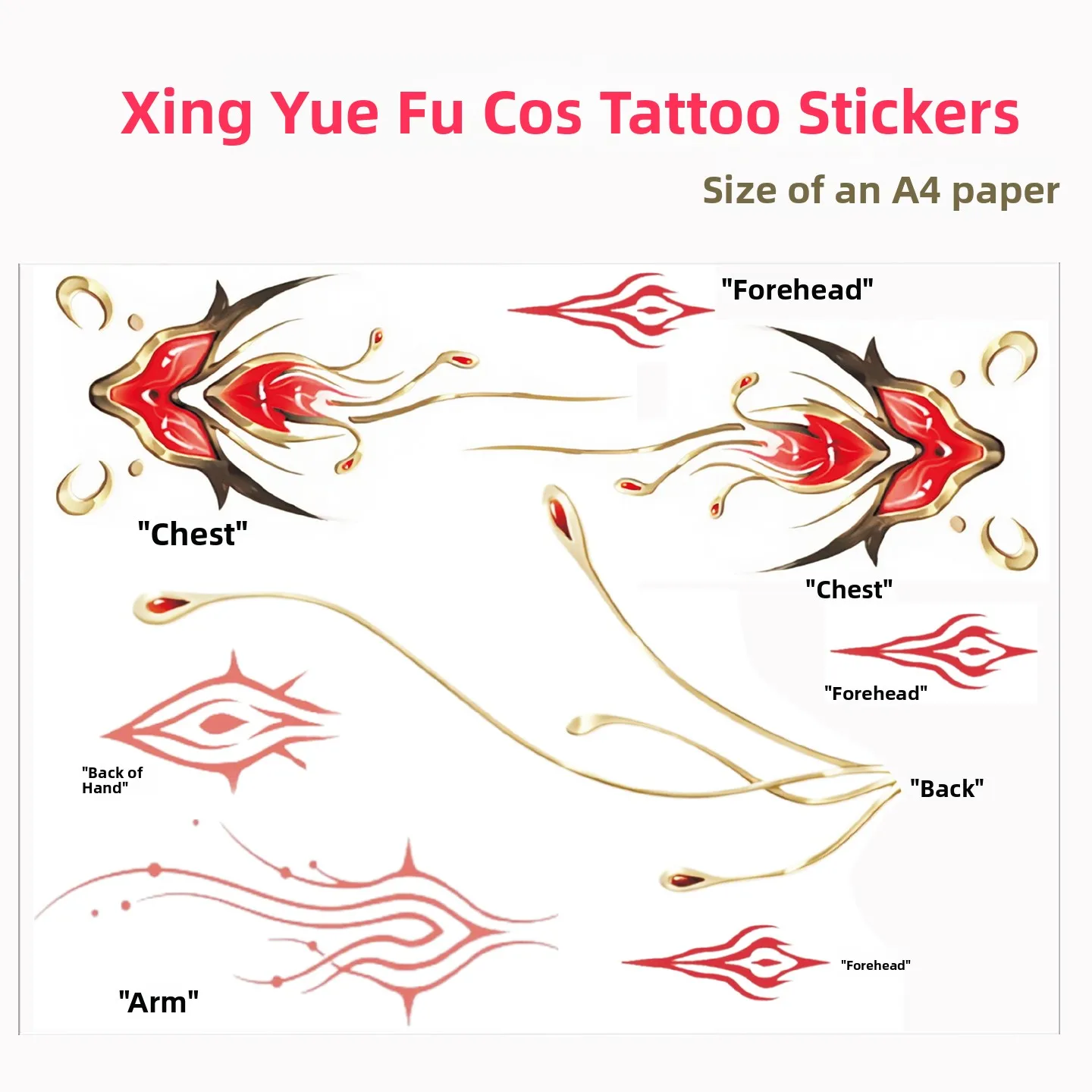 Snow Frost Workshops Cosplay Tattoo Stickers Chest Arm Back Forehead Props for Anime Conventions Heart Moon  Ning Chao